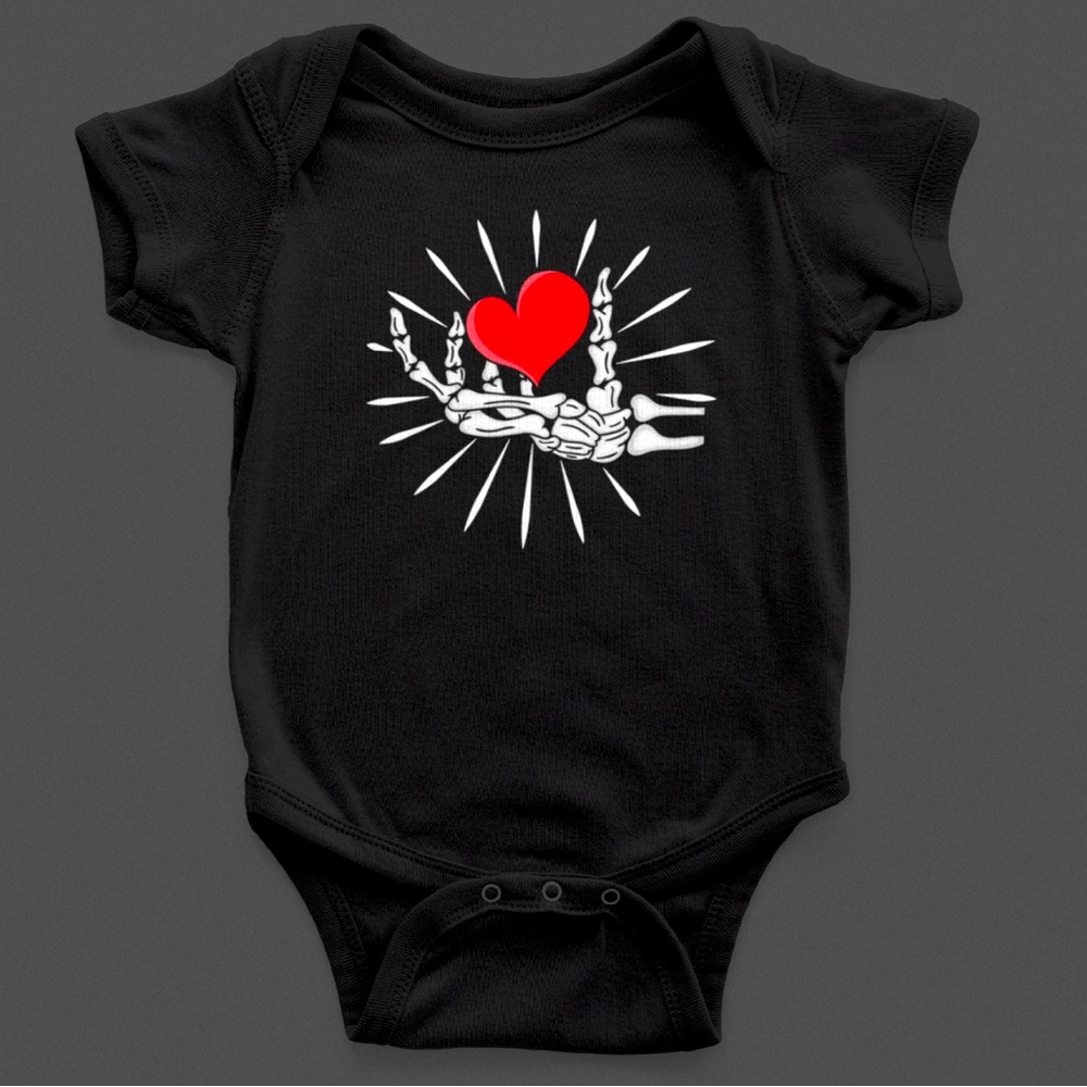 Skeleton Hand/Heart Baby Onesie